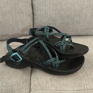 Chaco Women’s Black and Teal Sandals - Size 10